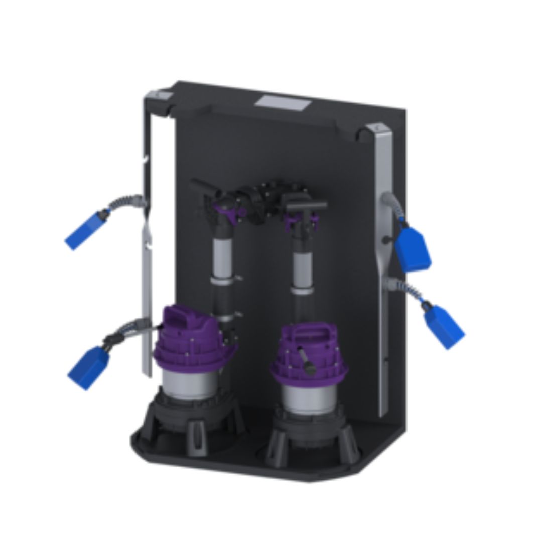 KESSEL Pump installation kit Retrofit M Duo, wastewater without sewage, installation in on-site collecting tank, with 2 submersible GTF 1200 pumps, delivery rate 15,5 m³/h, Backflow preventer integrated, alarm generator with Float switch
