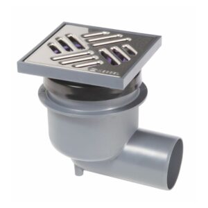 EDT UNIVA floor/roof and balcony drain 138x138mm stainless steel cover with 75mm horizontal outlet.