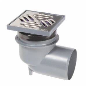 EDT UNIVA floor/roof and balcony drain 138x138mm stainless steel cover with 110mm horizontal outlet.