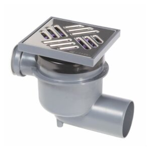 EDT UNIVA floor/roof and balcony drain 138x138mm stainless steel cover with 75mm horizontal outlet and side inlet.
