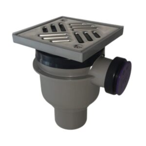 EDT UNIVA floor/roof and balcony drain 138x138mm stainless steel cover with 75mm vertical outlet and side inlet.